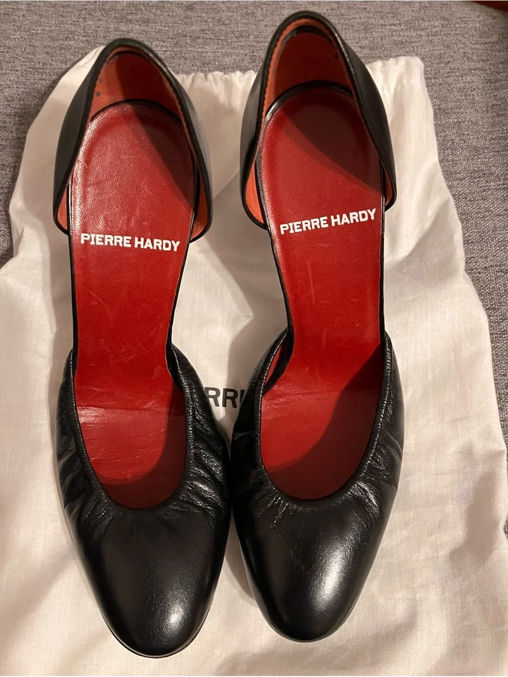 Pierre Hardy Black Leather D'Orsay Pumps with Red Insoles — Size 37.5